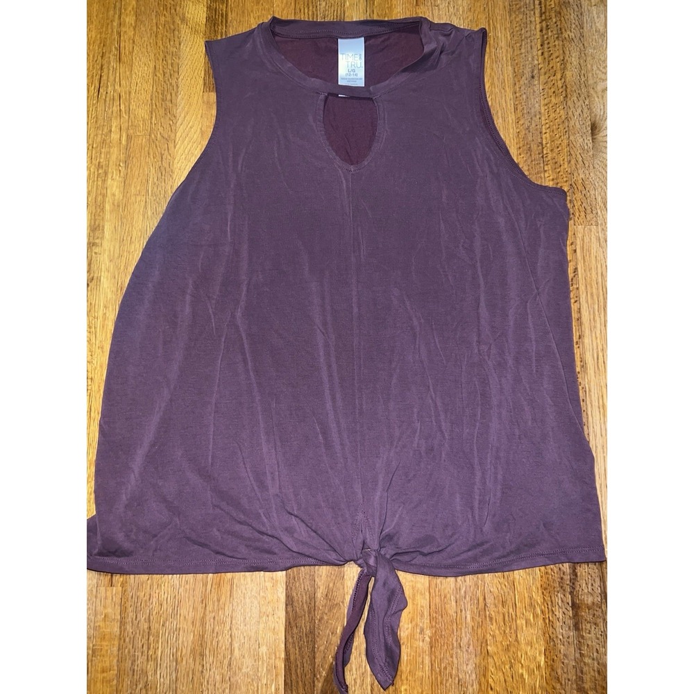 Time and Tru Women Large Mauve Purple Keyhole Front Tie Bottom Sleeveless Top